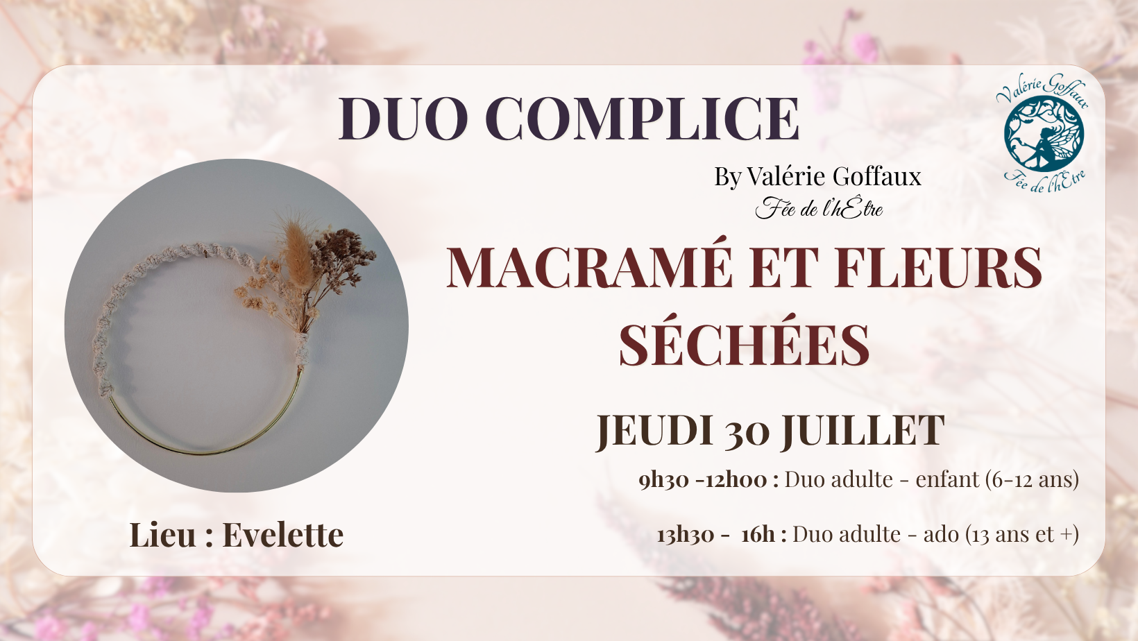 Valérie Goffaux - planning ateliers été - Juillet