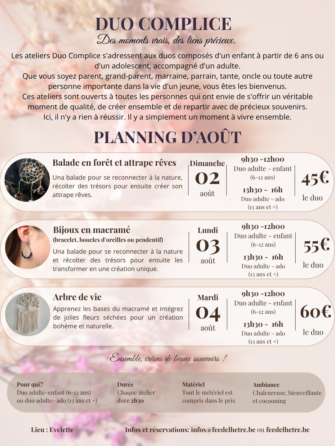 Valérie Goffaux - planning ateliers été - Août